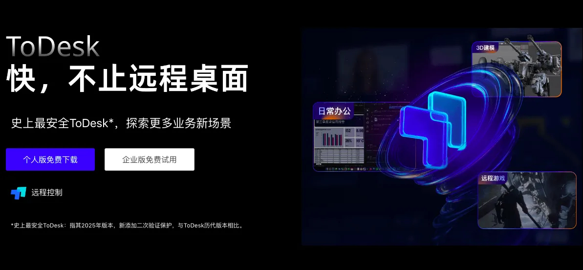 ToDesk 端到端加密示意图，数据在传输中全程加密